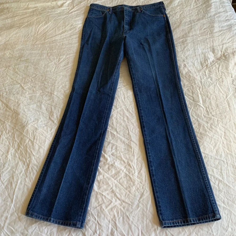 Wrangler 36x36 Jeans Blue Cowboy Cut Slim Fit 936DEN Made in USA Dark & Starched
